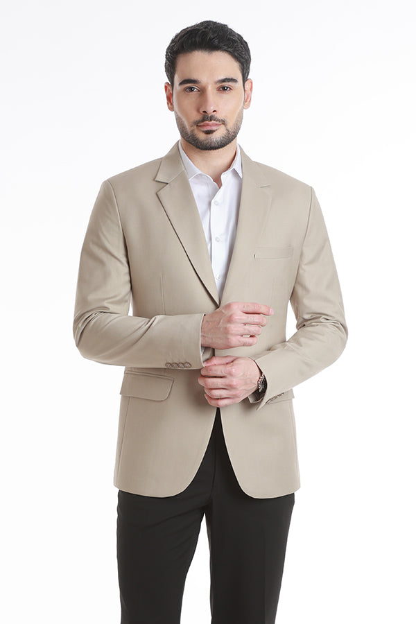 RZLER Slim-Fit Beige Blazer & Black Trouser