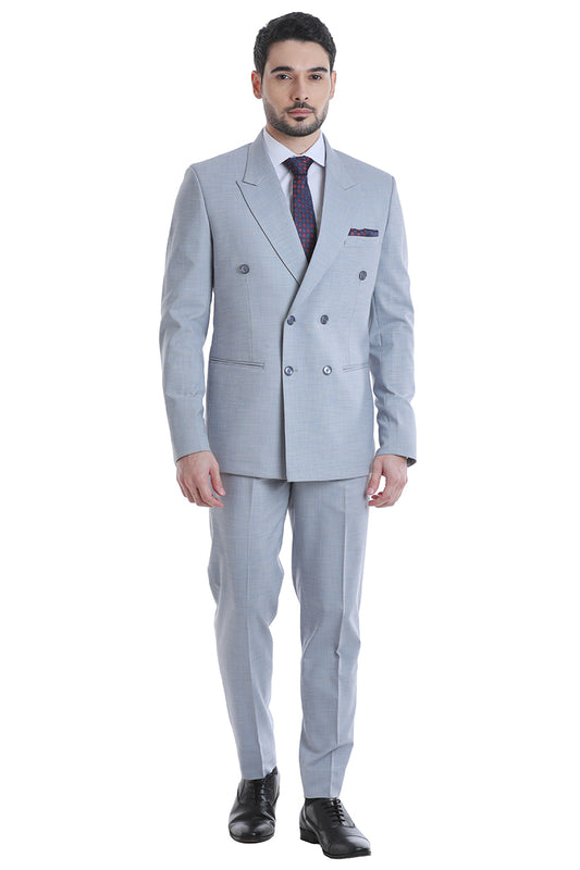 Light Blue Double-Breasted Tailored Suit