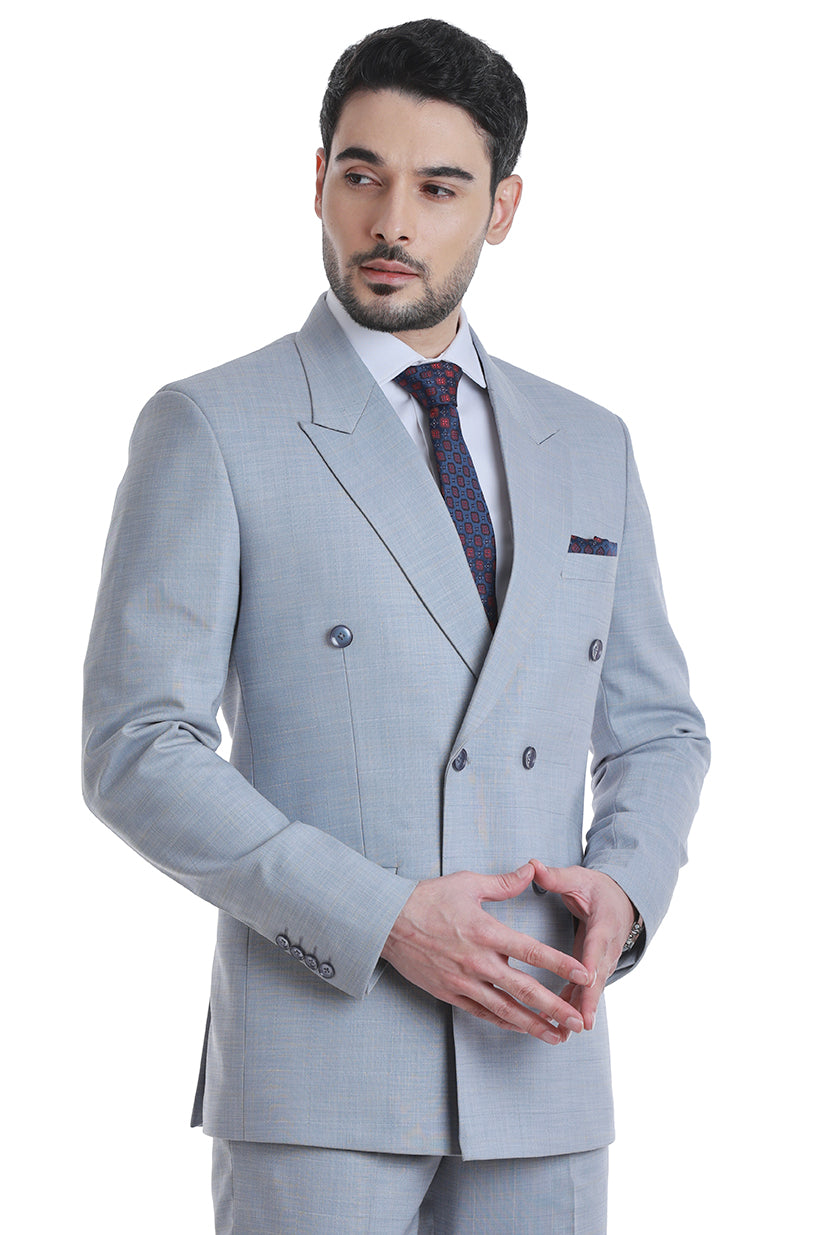 Light Blue Double-Breasted Tailored Suit