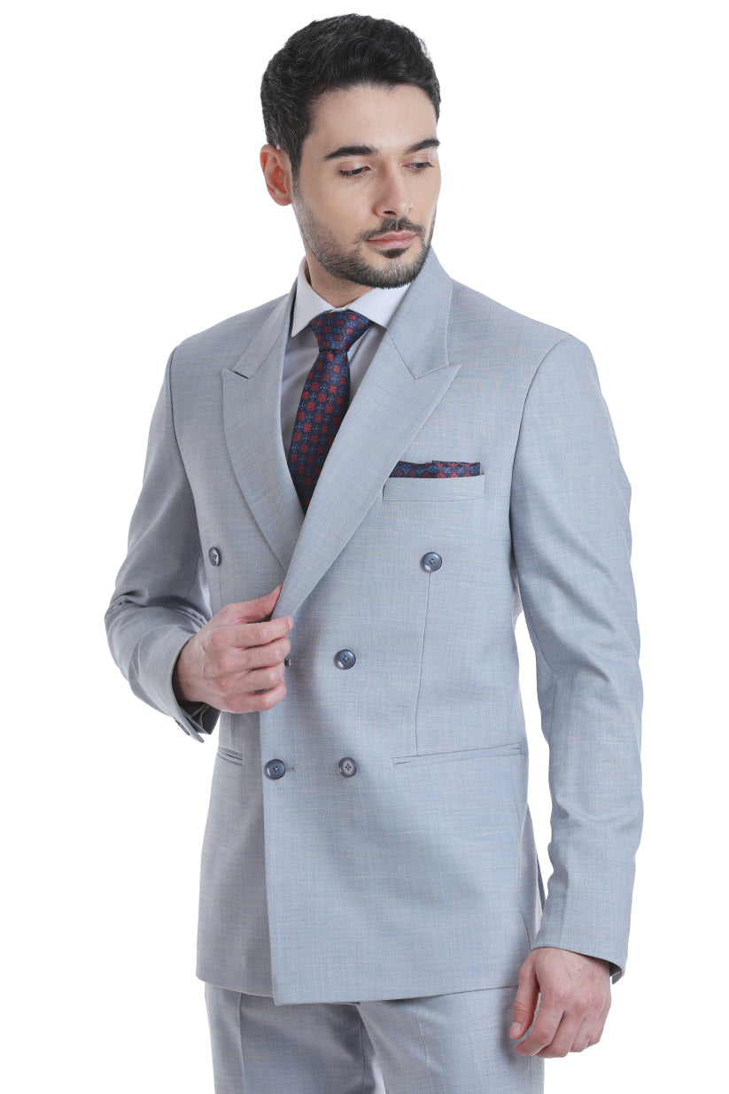 Light Blue Double-Breasted Tailored Suit