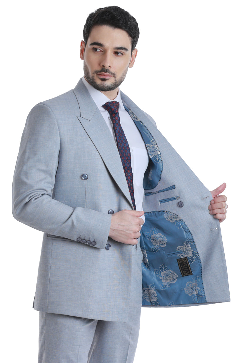 Light Blue Double-Breasted Tailored Suit
